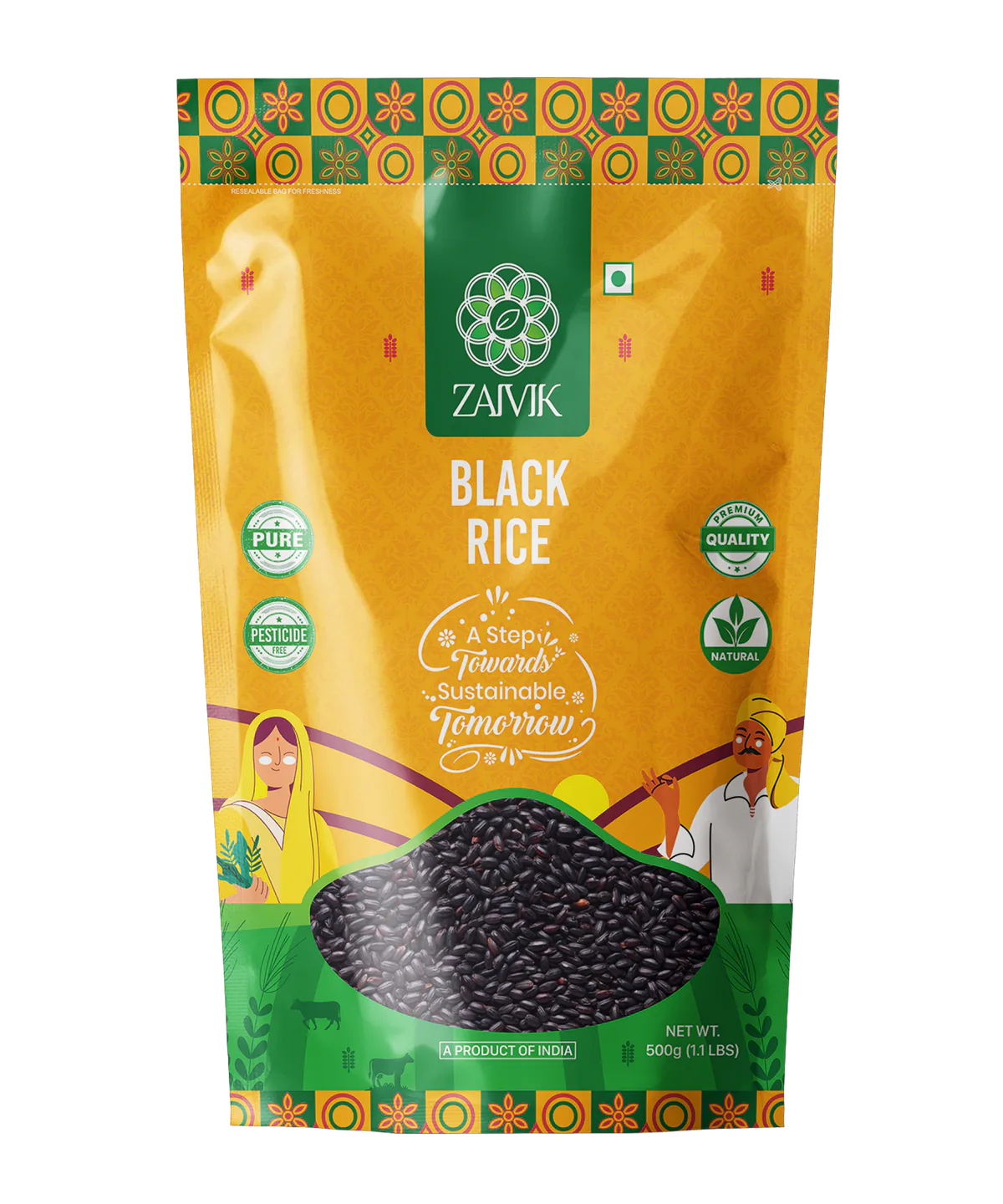 Zaivik Black Rice 500 g front packaging