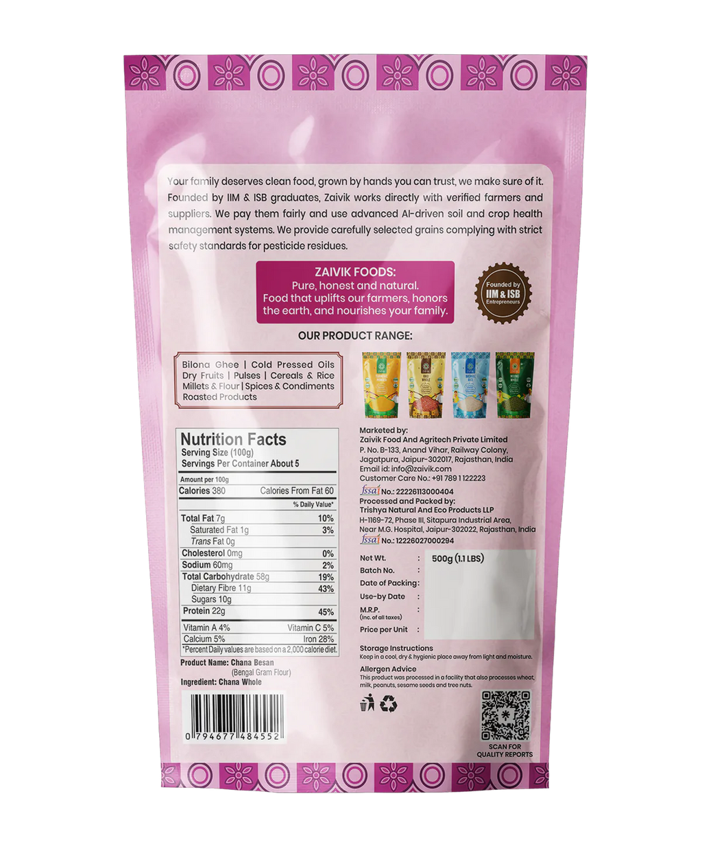Zaivik Chana Besan 500 g back packaging