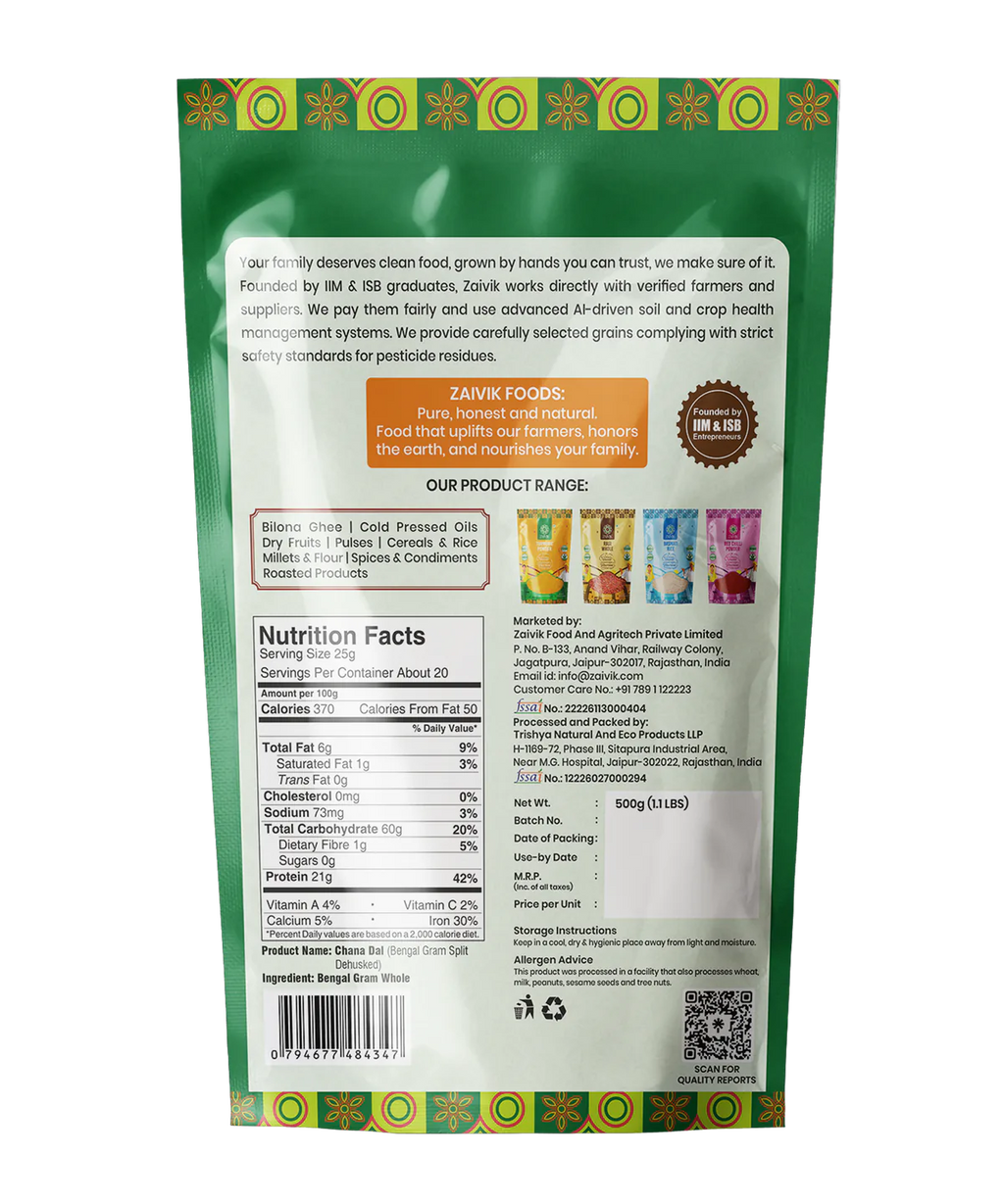 Zaivik Chana Dal 500 g back packaging