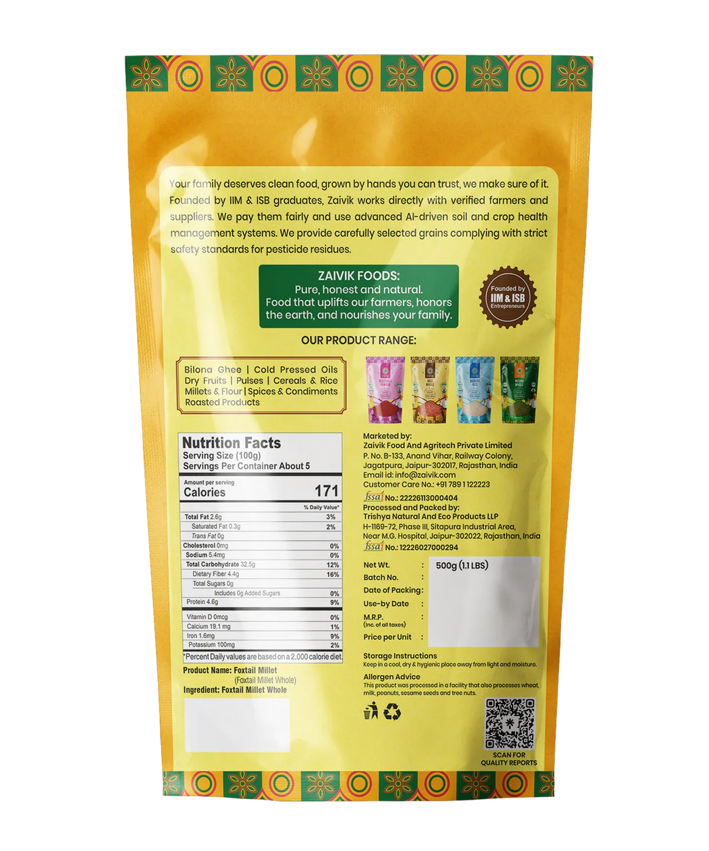 Zaivik Foxtail Millet 500 g back packaging
