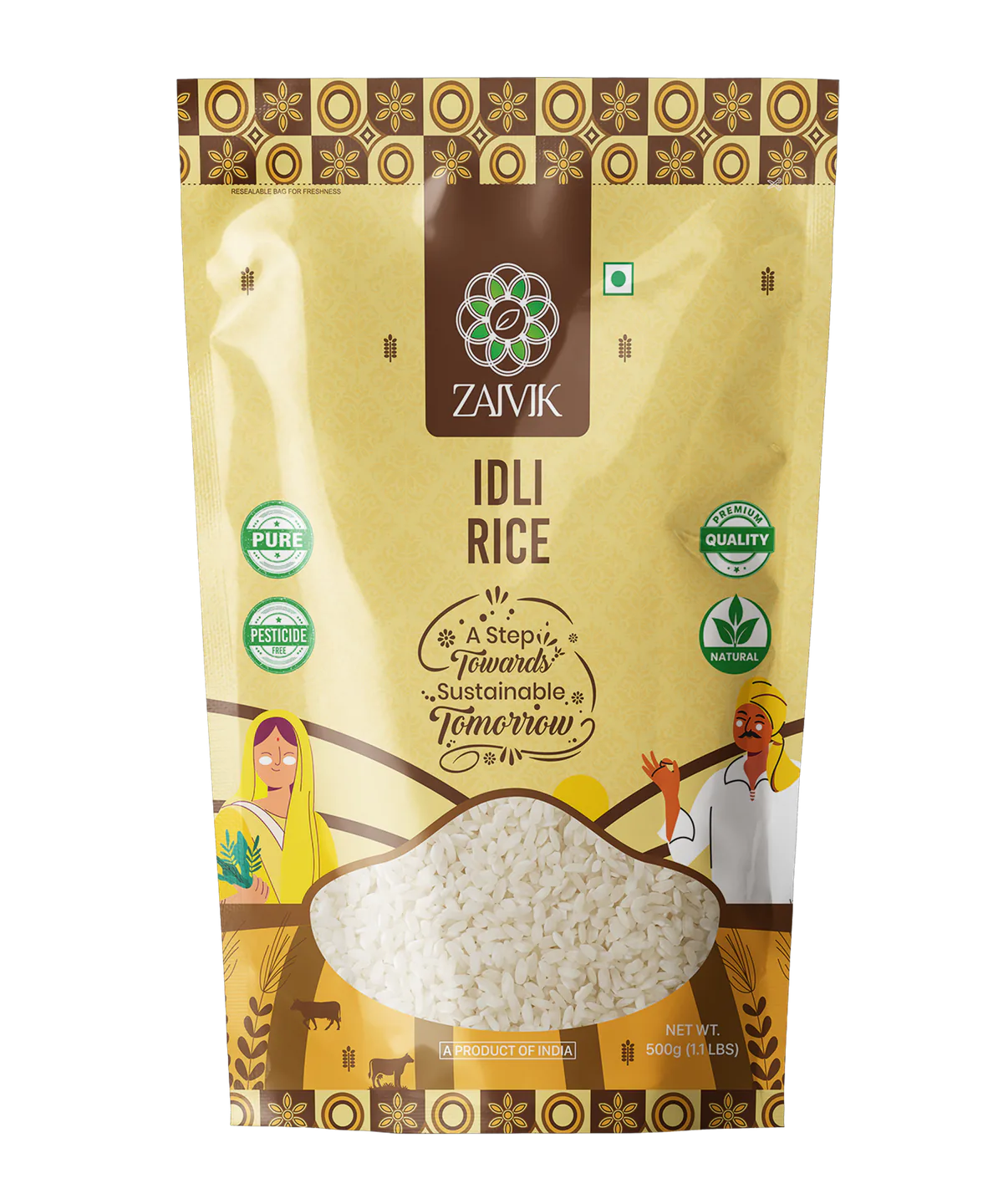 Zaivik Idli Rice 500 g front packaging