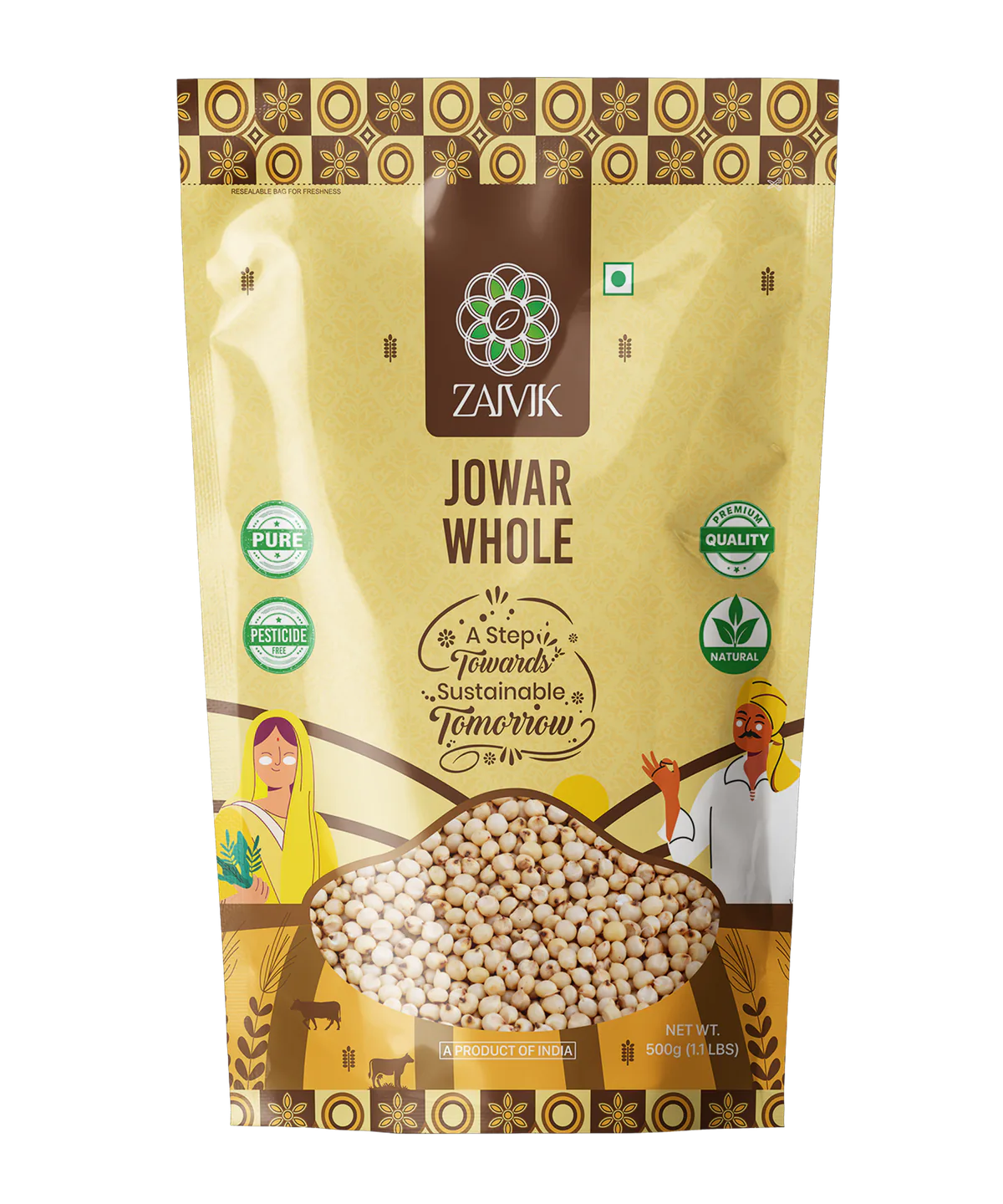Zaivik Jowar Whole 500 g front packaging
