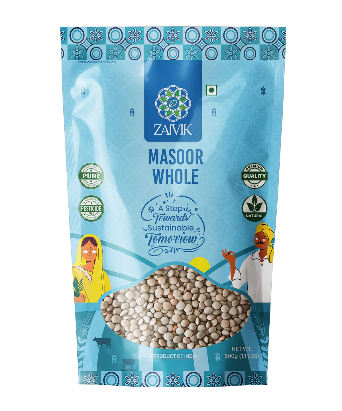 Zaivik Masoor Whole 500 g front packaging