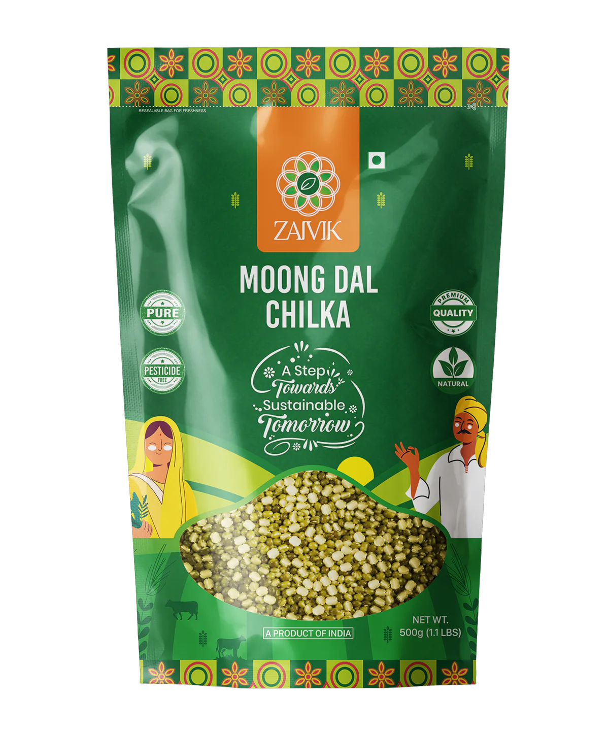 Zaivik Moong Dal Chhilka 500 g front packaging