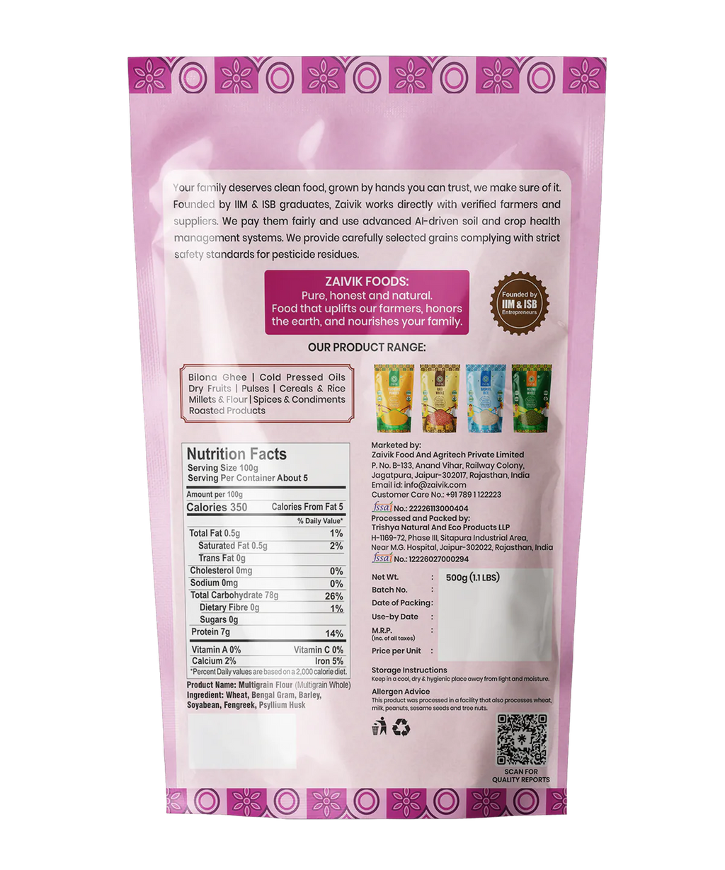 Zaivik Multigrain Atta 500 g back packaging