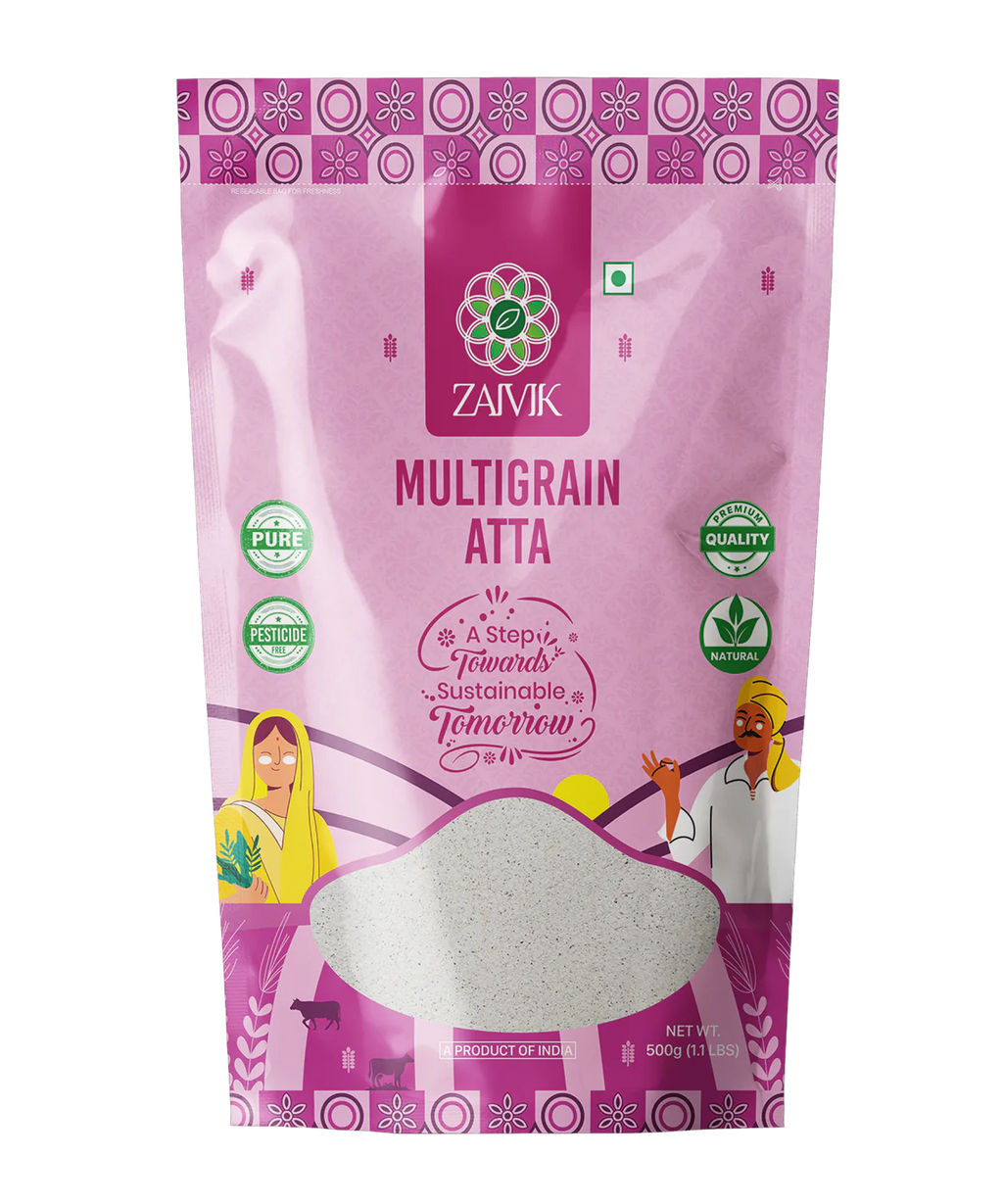 Zaivik Multigrain Atta 500 g front packaging