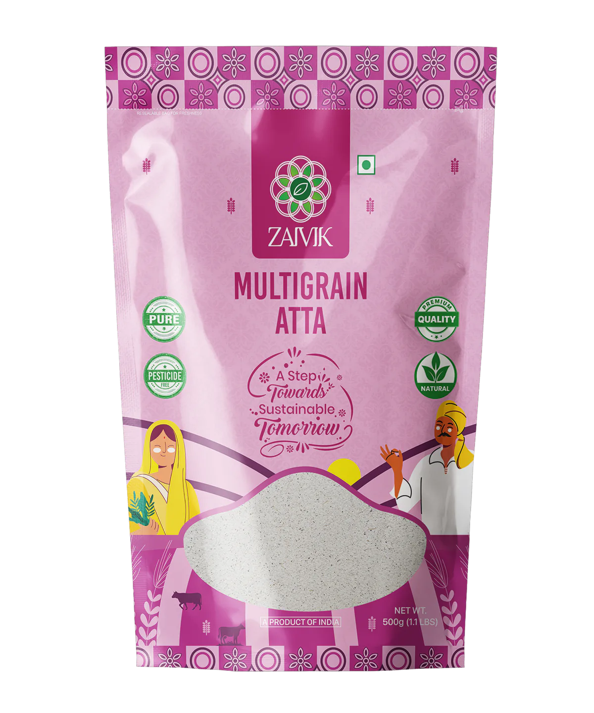 Zaivik Multigrain Atta 500 g front packaging