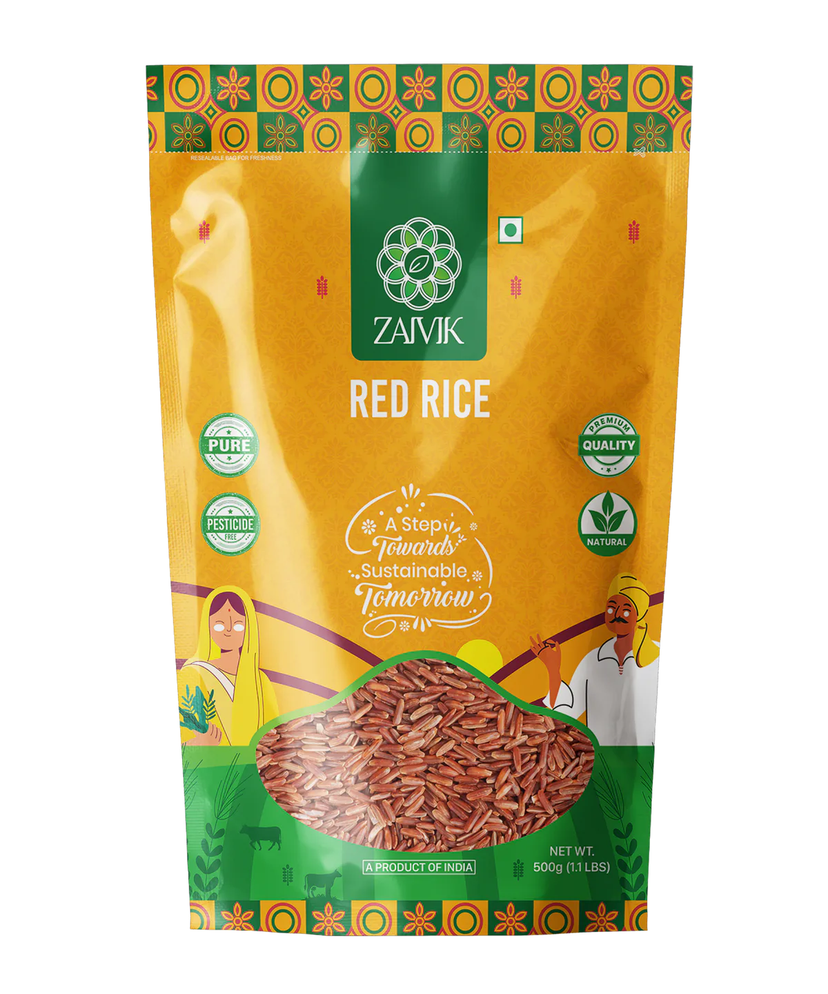 Zaivik Red Rice 500 g front packaging