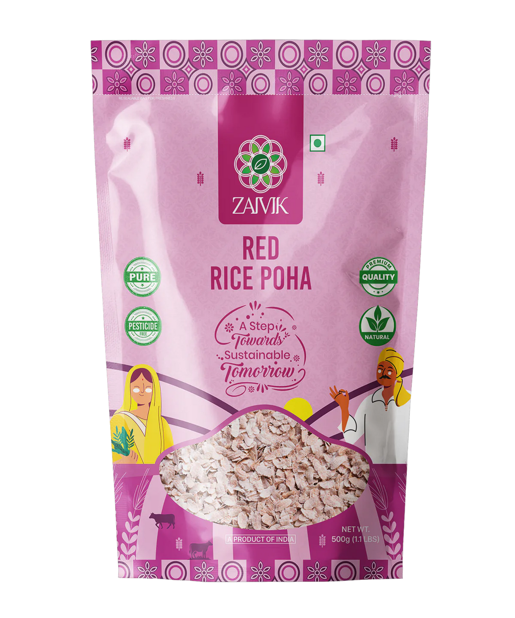 Zaivik Red Rice Poha 500 g front packaging