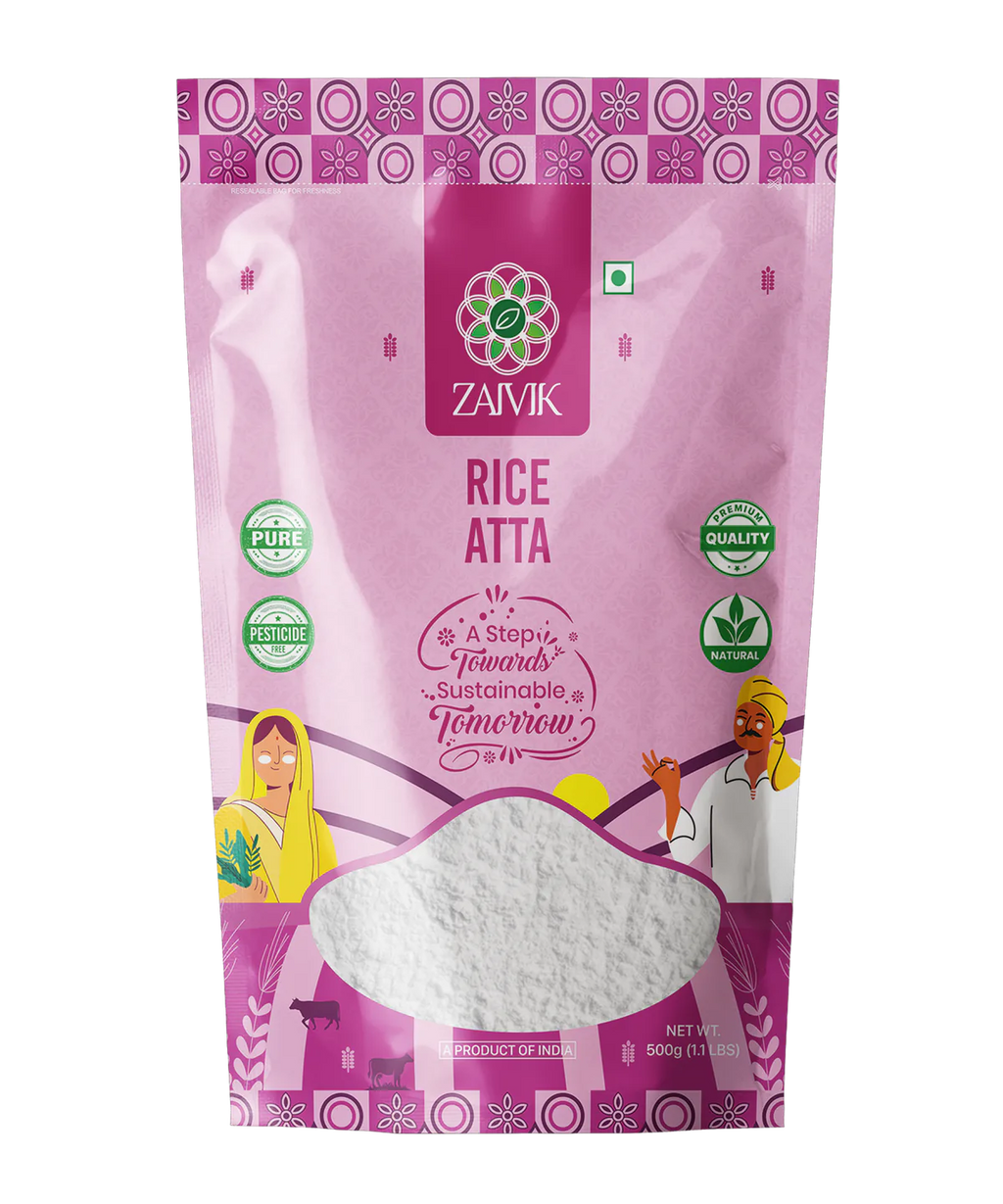 Zaivik Rice Atta 500 g front packaging