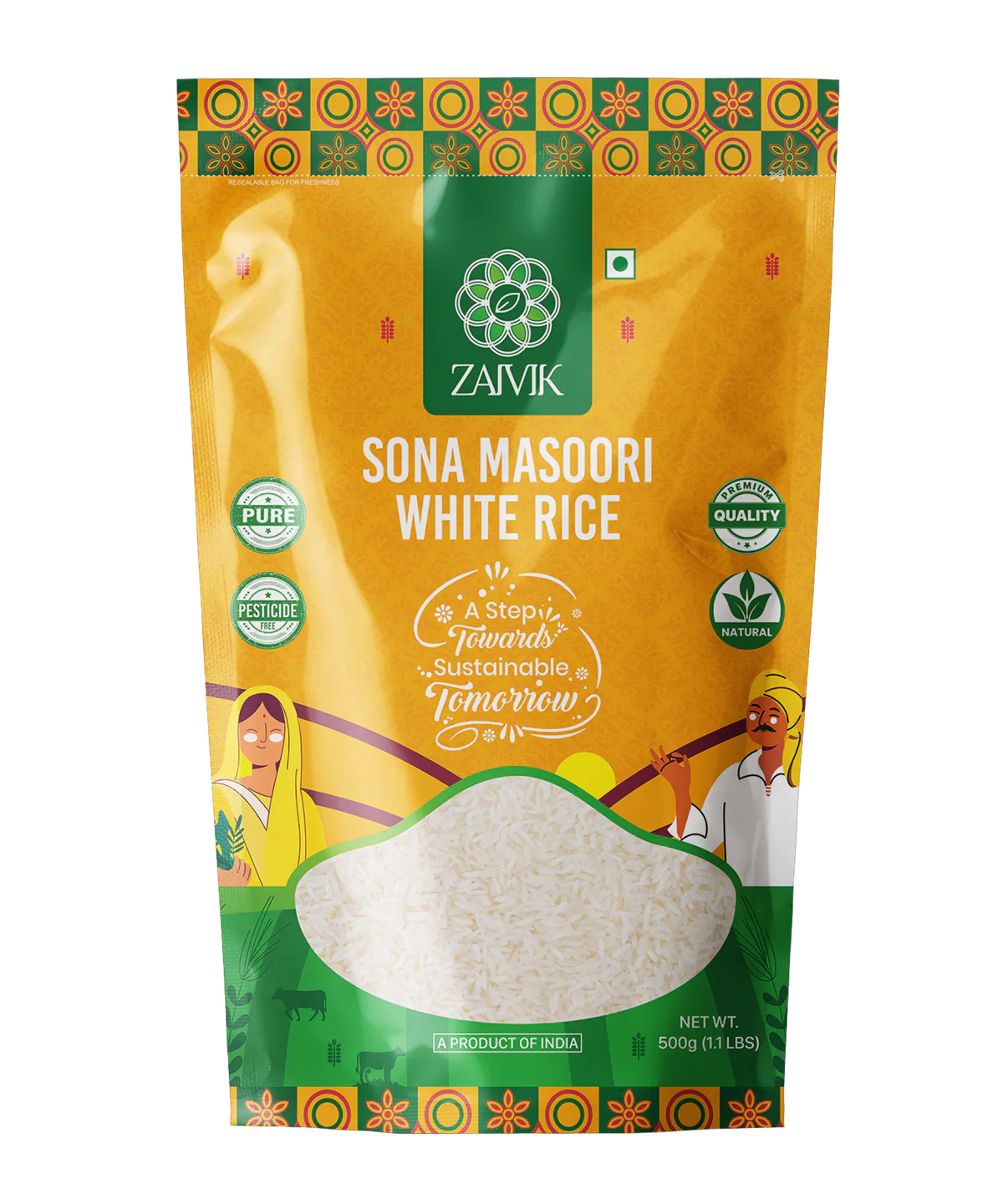 Zaivik Rice Sona Masoori White 500 g front packaging