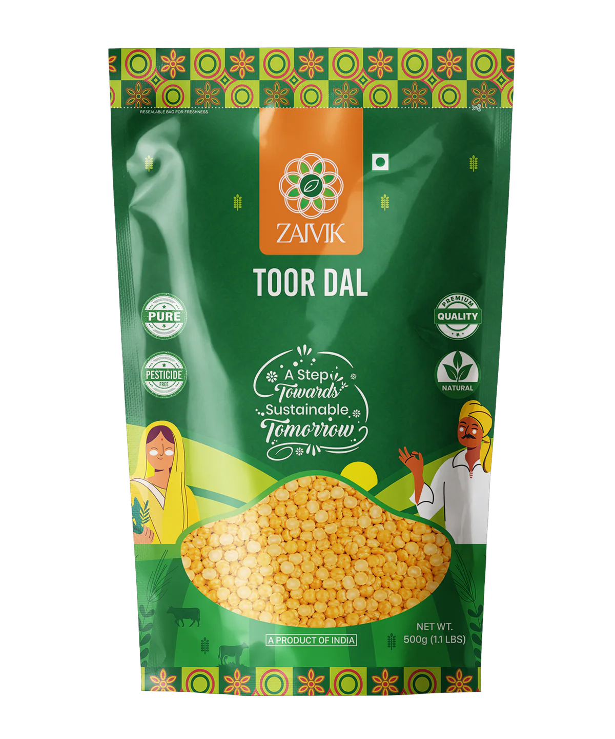 Zaivik Toor Dal 500 g front packaging