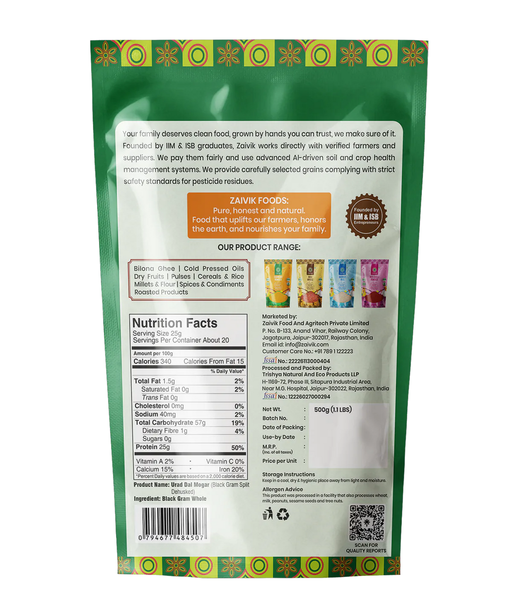 Zaivik Urad Dal Mogar 500 g back packaging