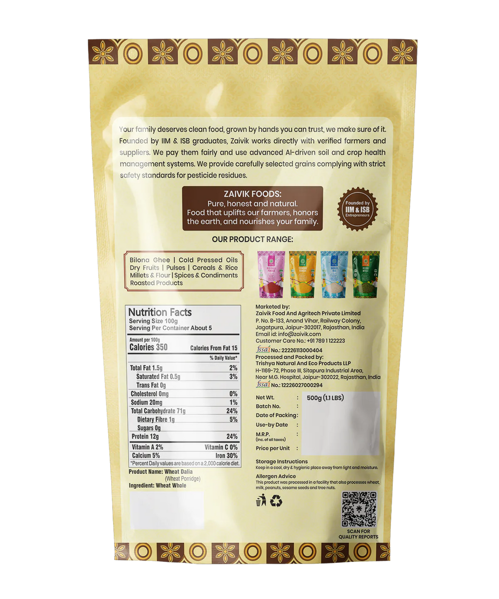 Zaivik Wheat Dalia 500 g back packaging