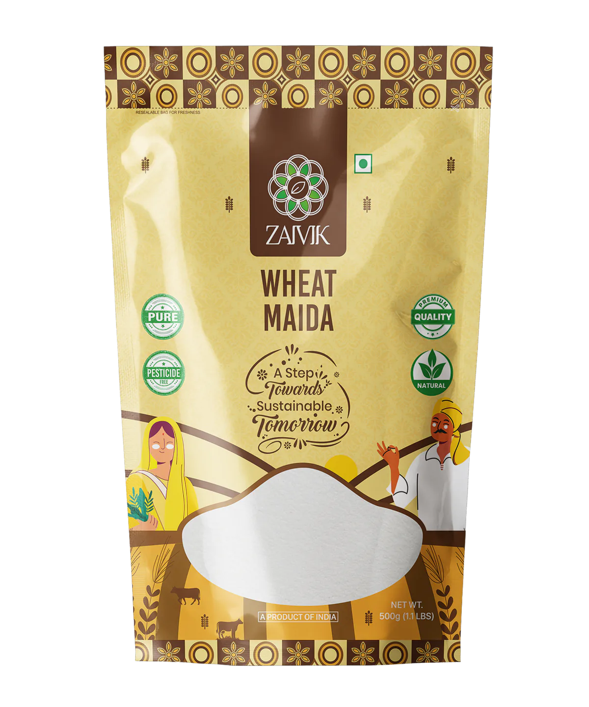 Zaivik Wheat Maida 500 g front packaging