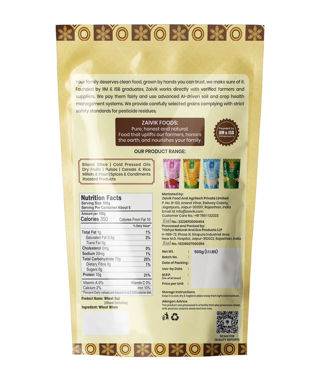 Zaivik Wheat Suji 500 g back packaging