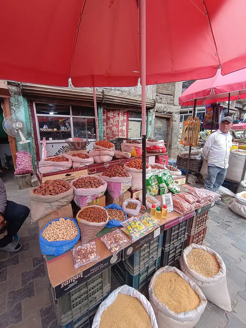 Dried apricots and dry fruits for sale at Kargil Market, Ladakh, India